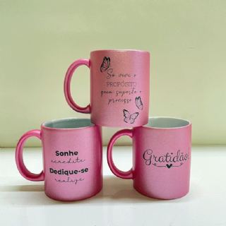 Caneca Glitter Rosa - Kit c/3 und